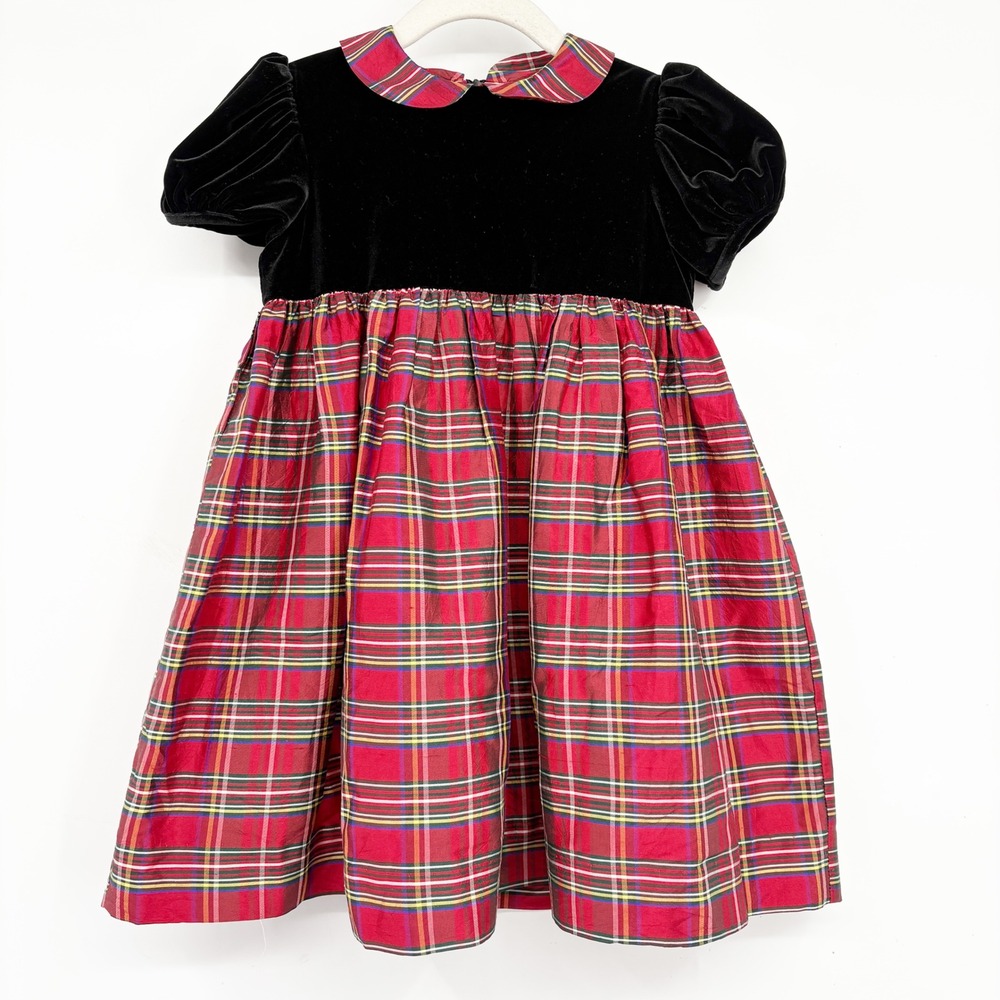 Vive La Fete Toddler Girls Black Velvet Red Silk Plaid Holiday Party Dress 3‎